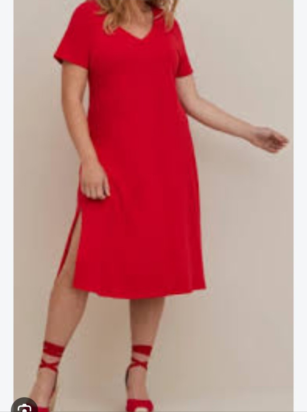TORRID NWT 22/24 RED COTTON SLUB DRESS VNECK. SIDE SLITS. MIDI DRESS. PLUS